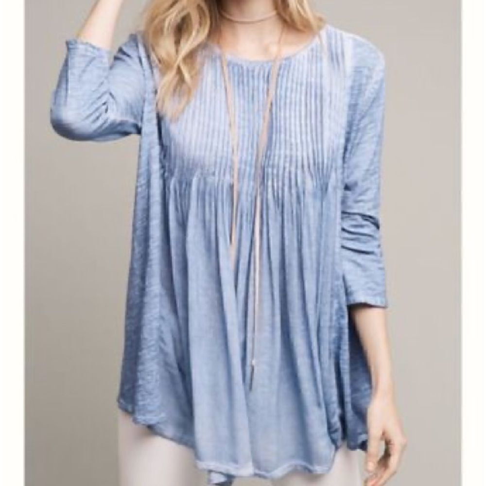 Anthropologie Akemi + Kin Skyline Blue Pleated Tunic Crinkle Boho Oversized S